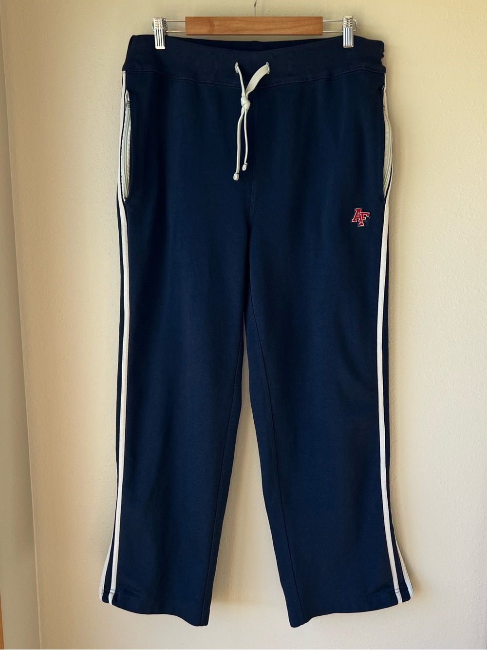 Vintage Y2K Abercrombie Fitch Track Pants Men’s L Navy Striped Zip Ankles Pocket